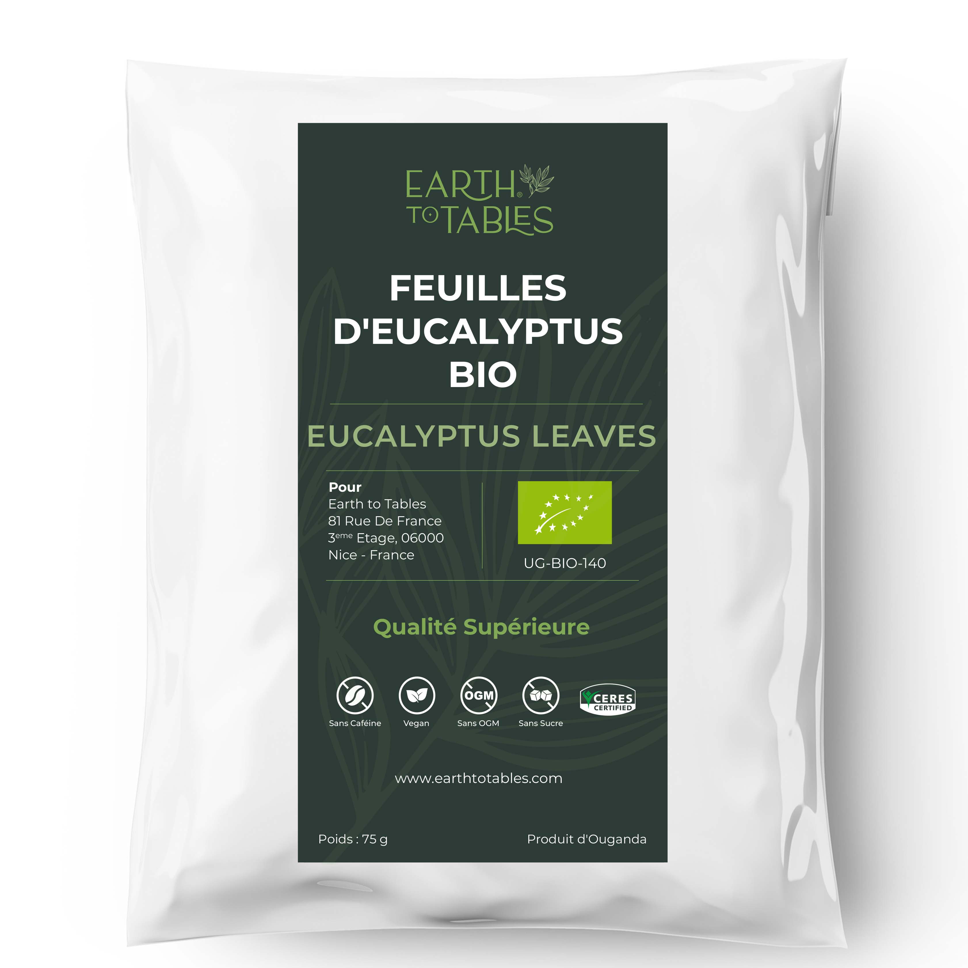 Earth to Tables Organic Dried Eucalyptus Leaves Tea(75g) packed in a crafted bag, Loose Leaf Tea, Superior quality Tea Vegan, Sugar Free, Caffeine Free