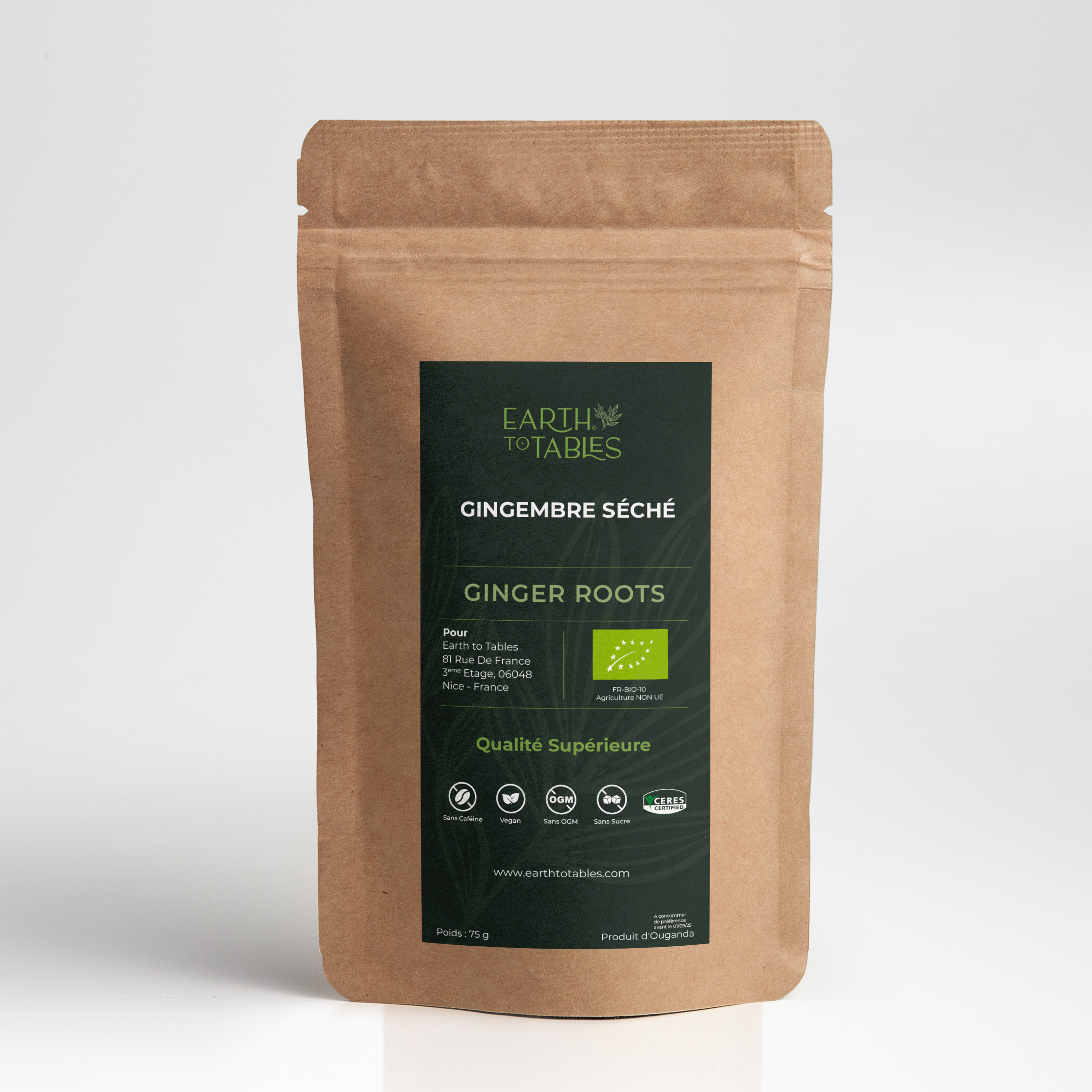 Earth to Tables Organic Dried Ginger Roots| 75g| Loose Leaf Tea| Herbal Tea| Gluten Free| Caffeine Free| Sugar Free| 