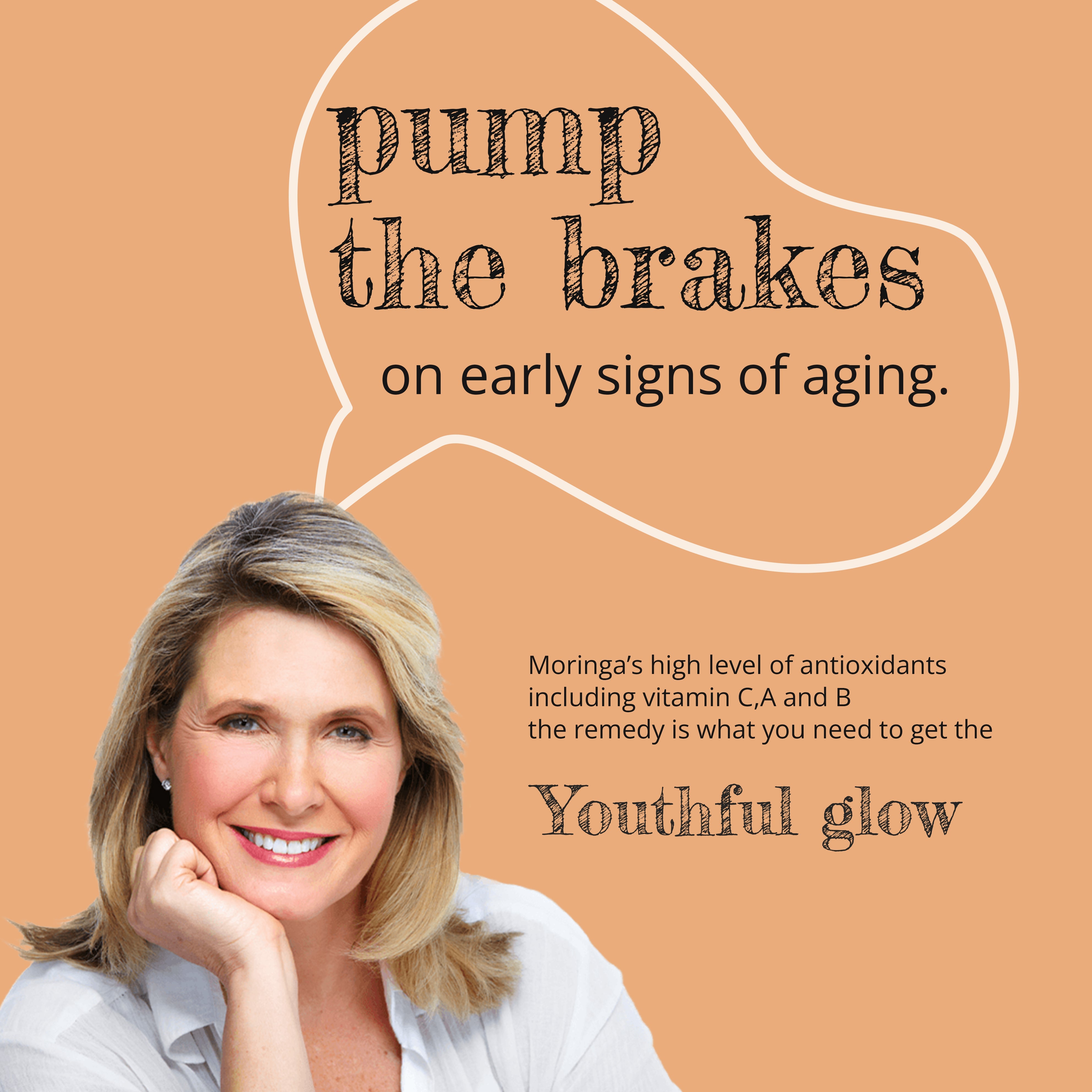 Pump the brakes on early signs of aging. Our Moringa's high level of antioxidants-vitamin C,A and B, the remedy is what you need to get the Youthful glow.